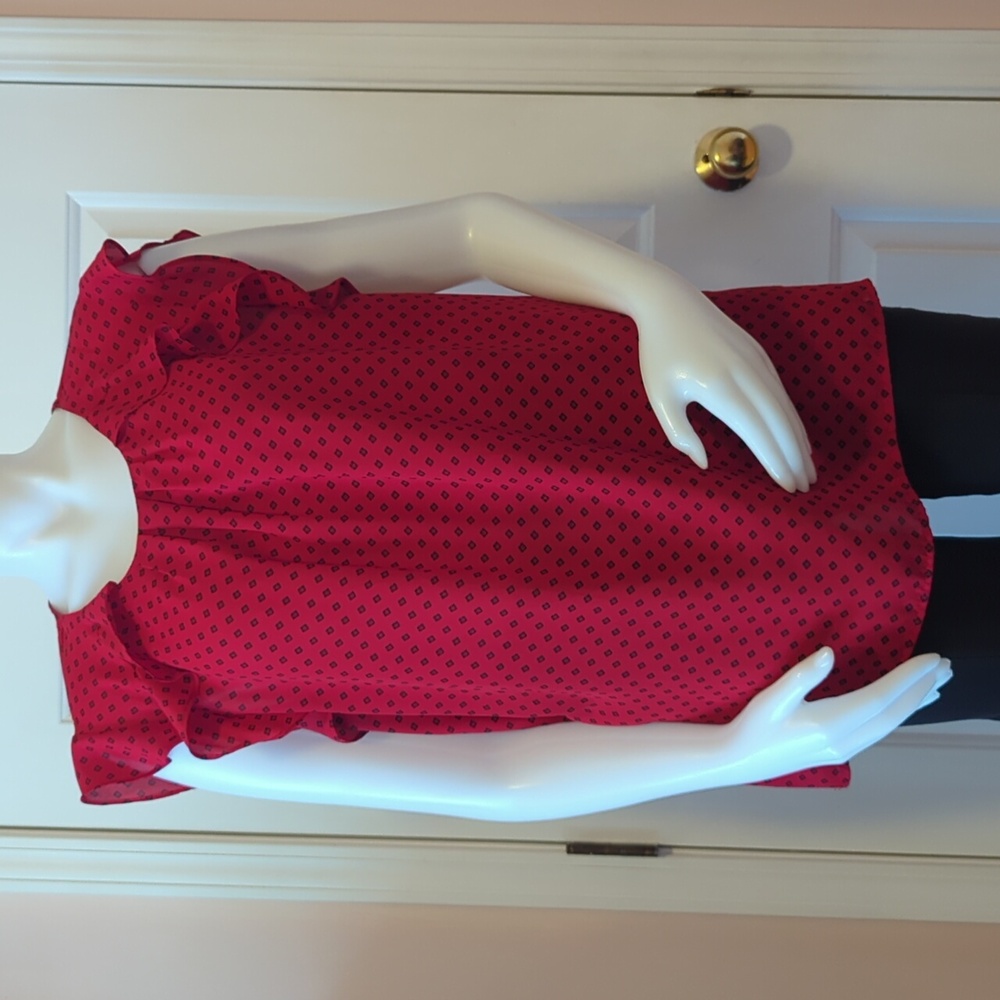 Liz Claiborne Red And Black Patterned Ruffled Top Size XL